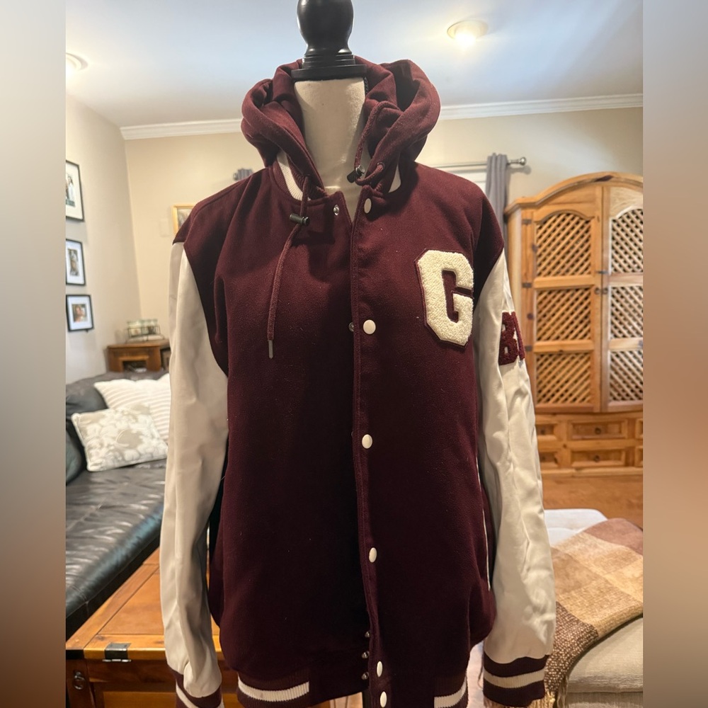 Guess Maroon and White Varsity Jacket